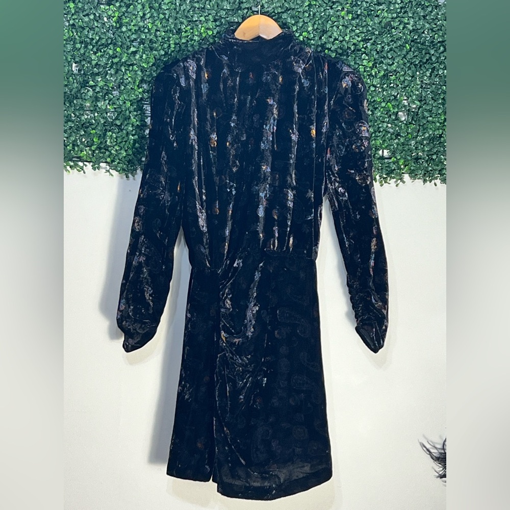 Zara Velvet Burnout Paisley Ruched Mockneck Mini Dress Size Extra Small